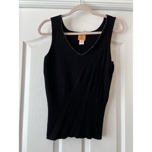 VTG Y2K Black Beaded Tank Top woven Ruby Rd Medium Red Cami Office Career‎ Wear